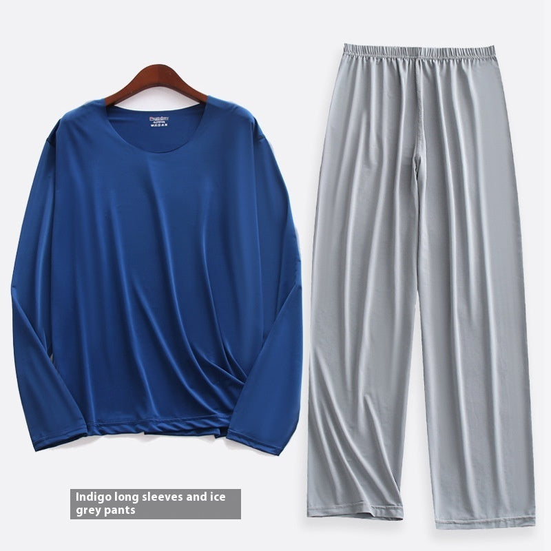 Spring Summer Ultra-thin Men’s Long-sleeve Pajama Set