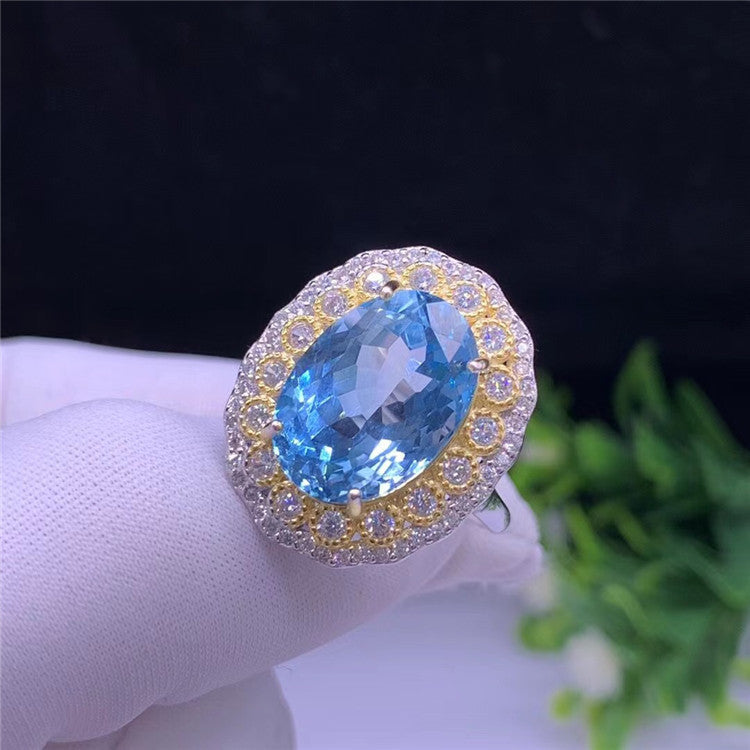S925 Silver Blue Dimond Ring