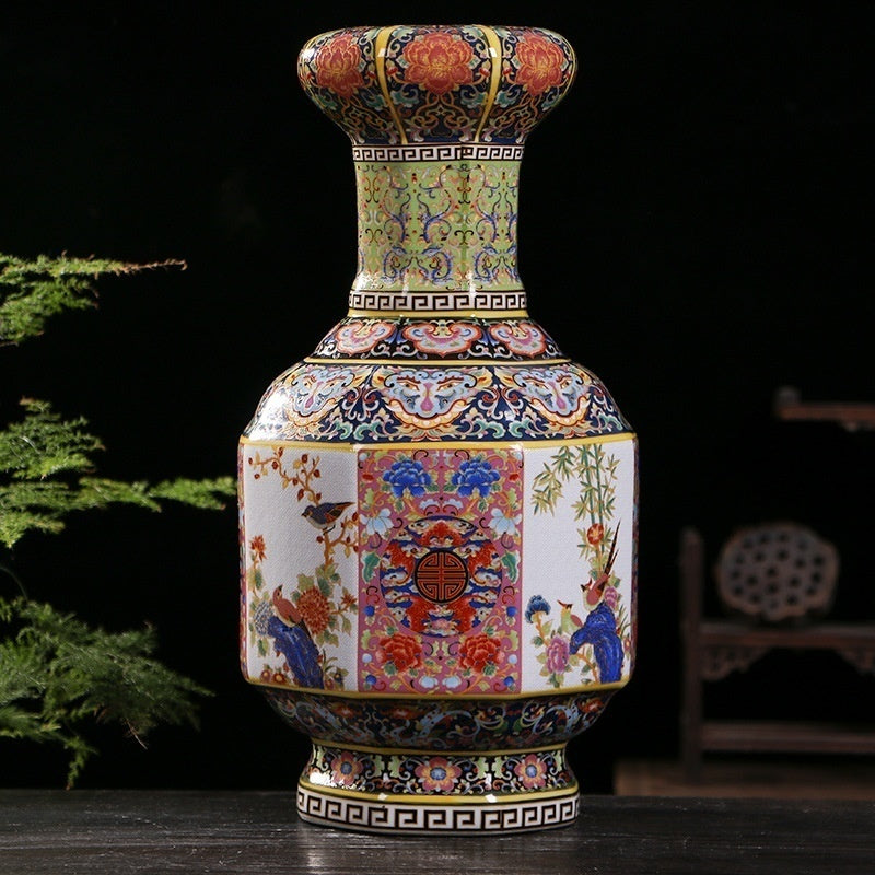 Enamel Hexagonal Porcelain Vase