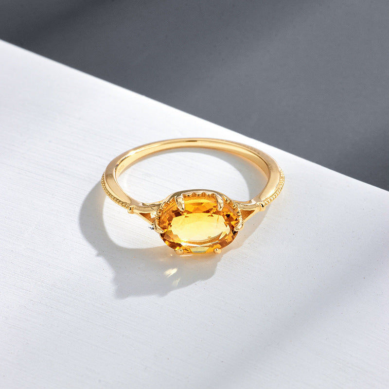 S925 Silver Retro Citrine Ring