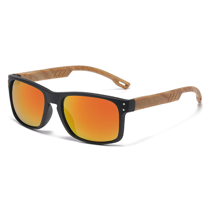 Retro Wood Grain Square Sunglasses Men
