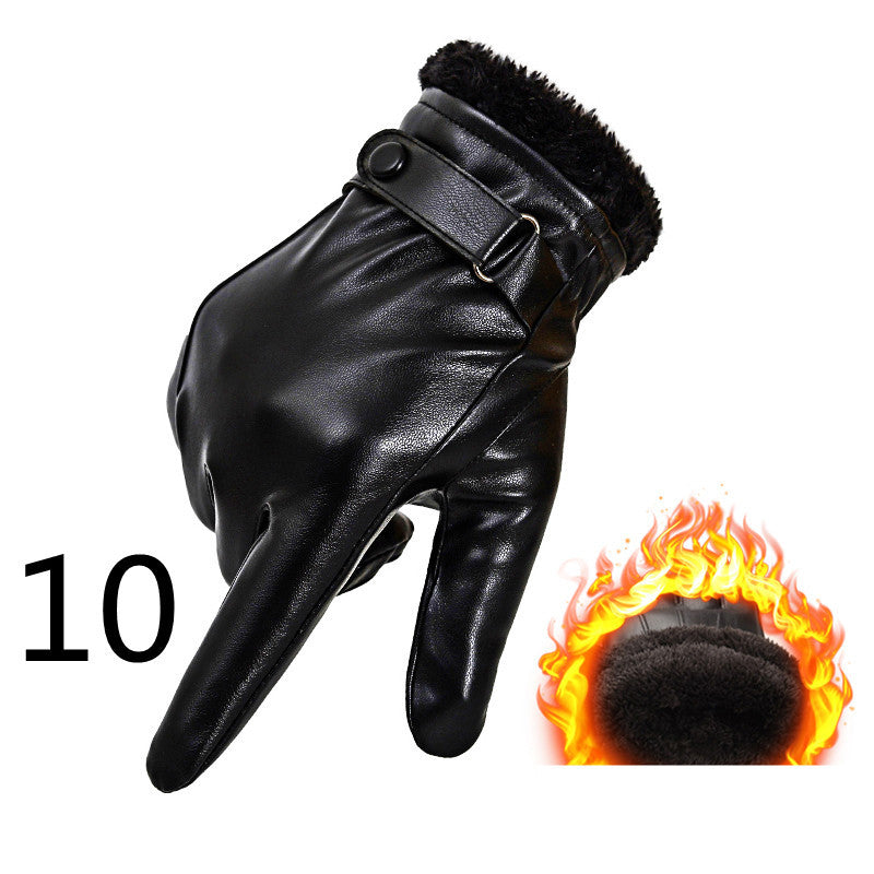 Men's Winter Riding Thick Velvet Windproof Leather Gloves