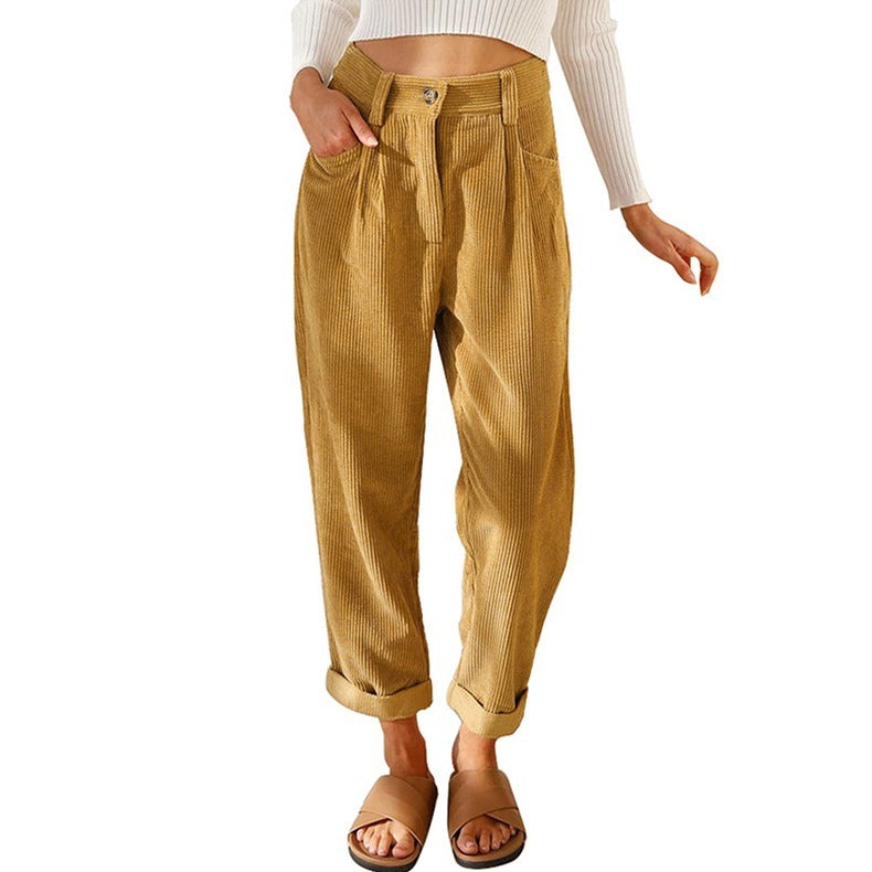 Women's High Waist Corduroy Trousers
