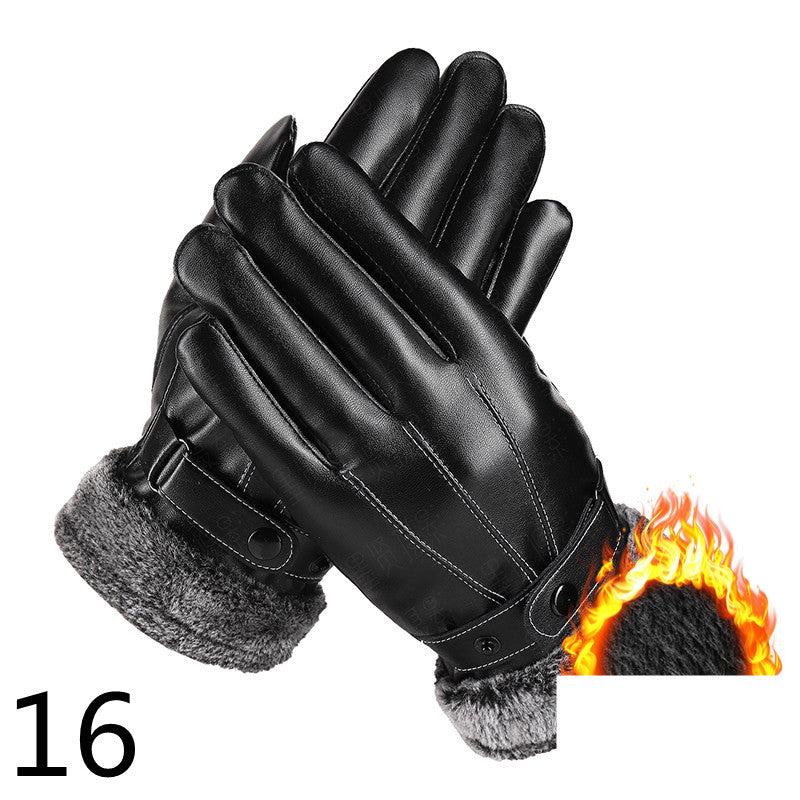 Men's Winter Riding Thick Velvet Windproof Leather Gloves