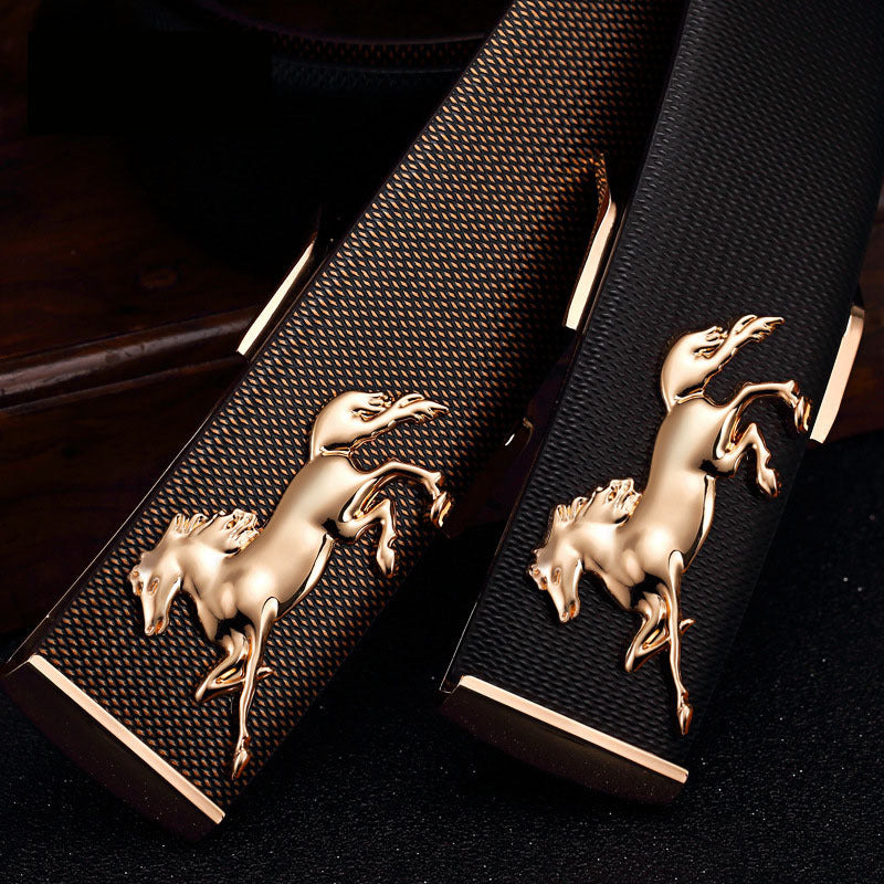 Men’s Leather Plate Belt Gold Buckle