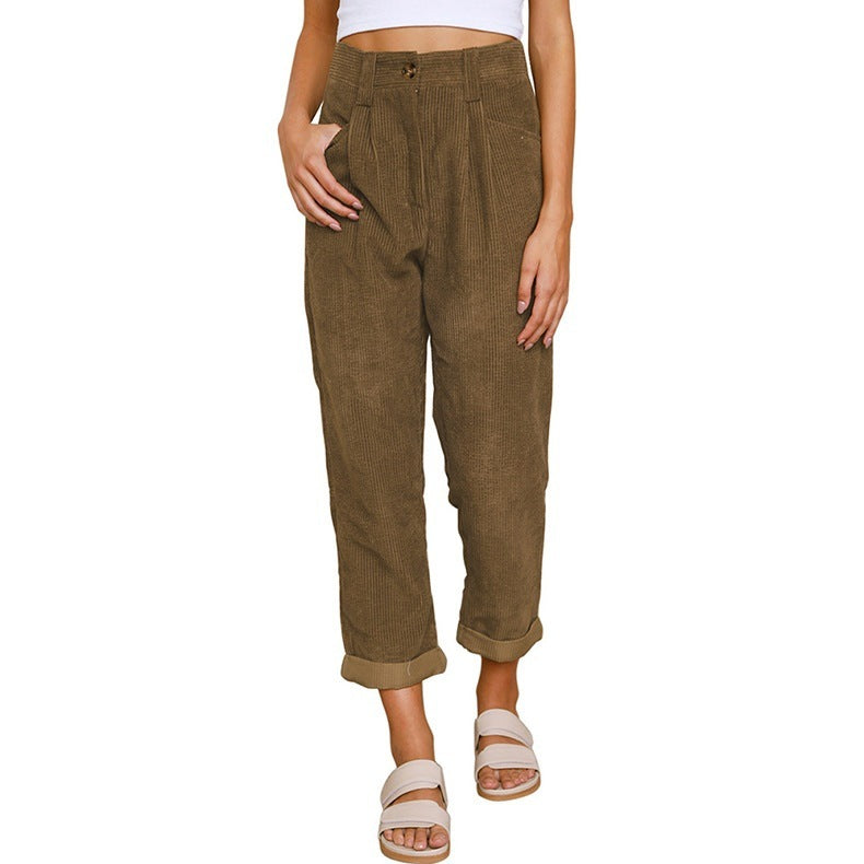 Women's High Waist Corduroy Trousers