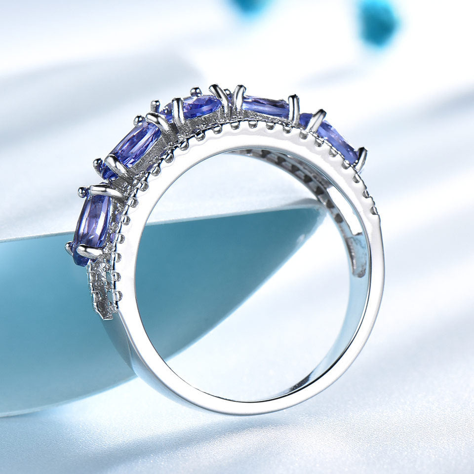 S925 Silver Sapphire Tanzanite Ring