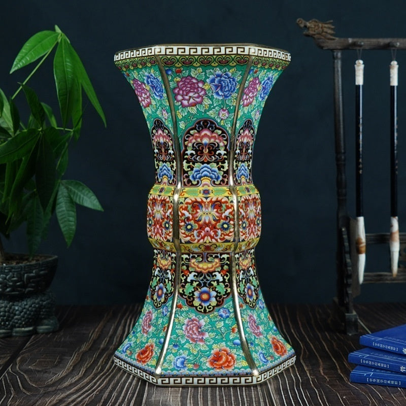 Enamel Hexagonal Porcelain Vase