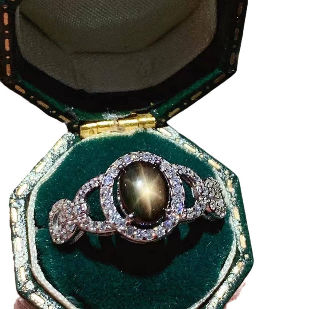 S925 Silver Natural Star Sapphire Ring