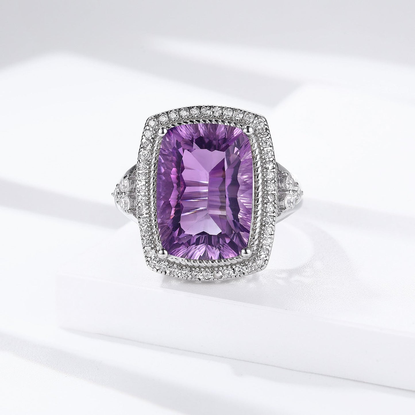 S925 Silver Pillow Amethyst Ring