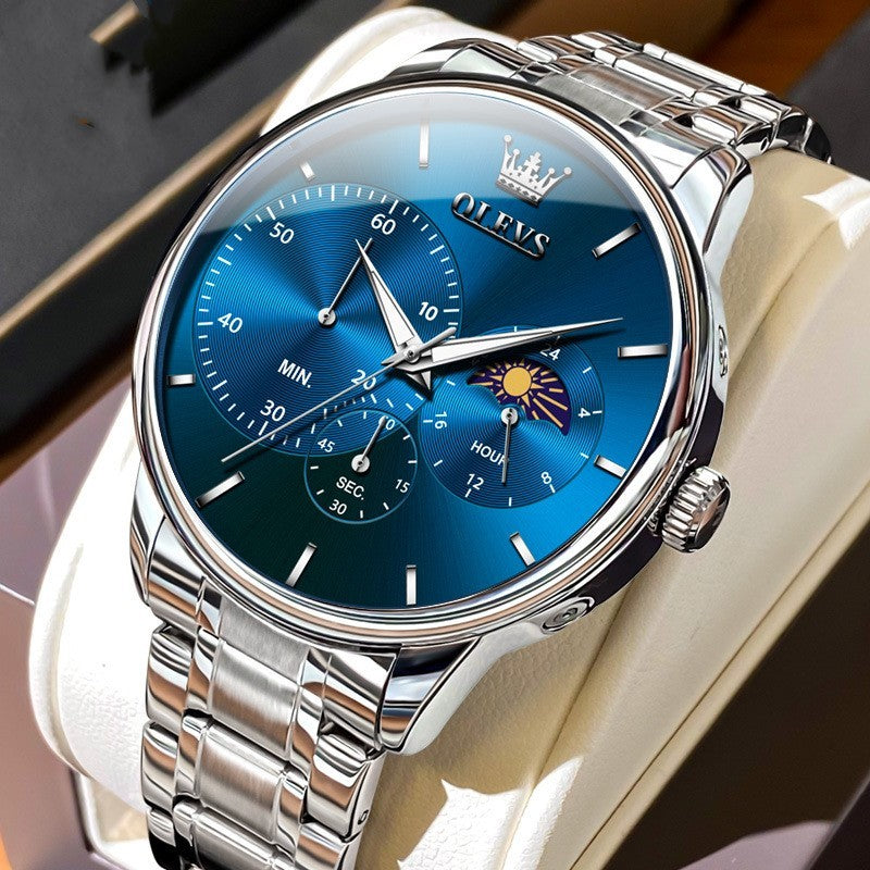 Men’s Multifunction Steel Waterproof Quartz Watch