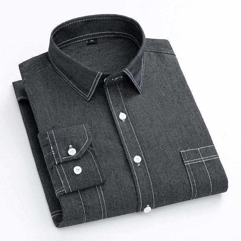 Men's Slim Solid Color Denim Shirt