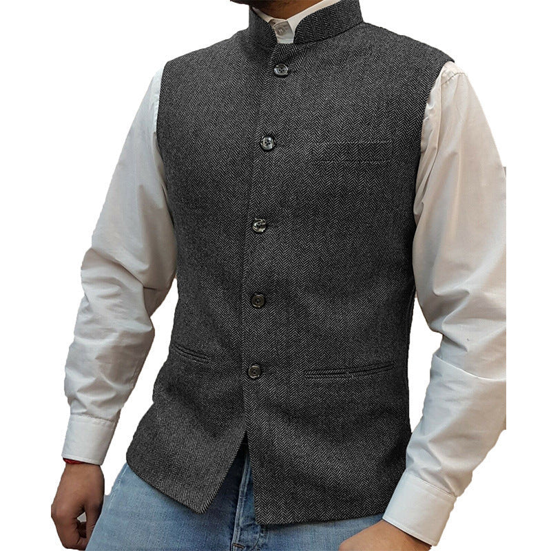 Men's Zhongshan Collar Herringbone Vest