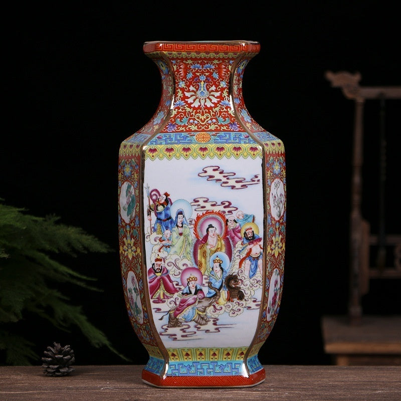 Enamel Hexagonal Porcelain Vase