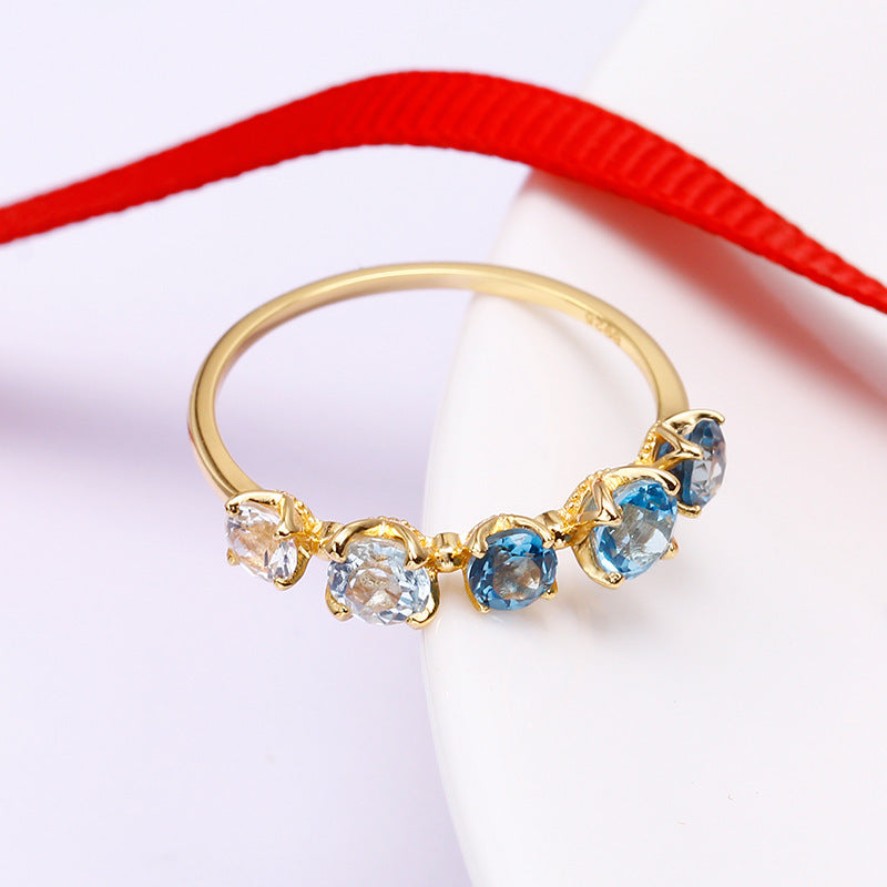 S925 Silver Blue Gradual Topaz Ring