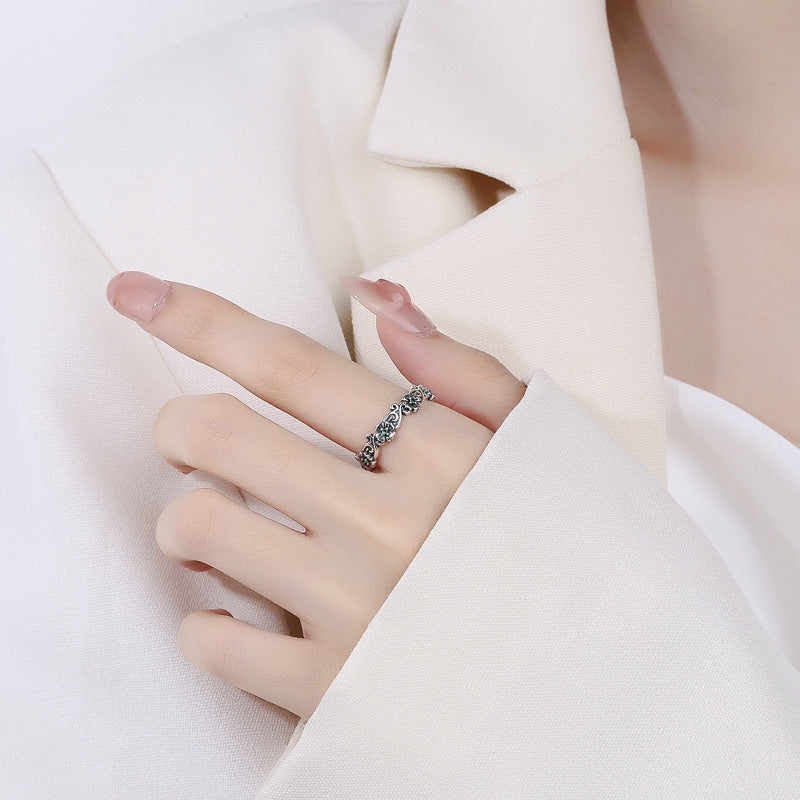 S925 Silver Rose Retro Ring