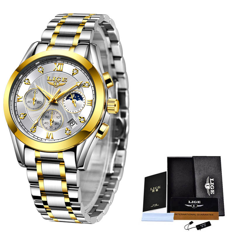 LIGE Stainless Steel Waterproof Watch