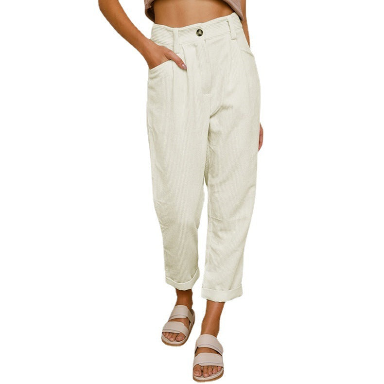 Women's High Waist Corduroy Trousers