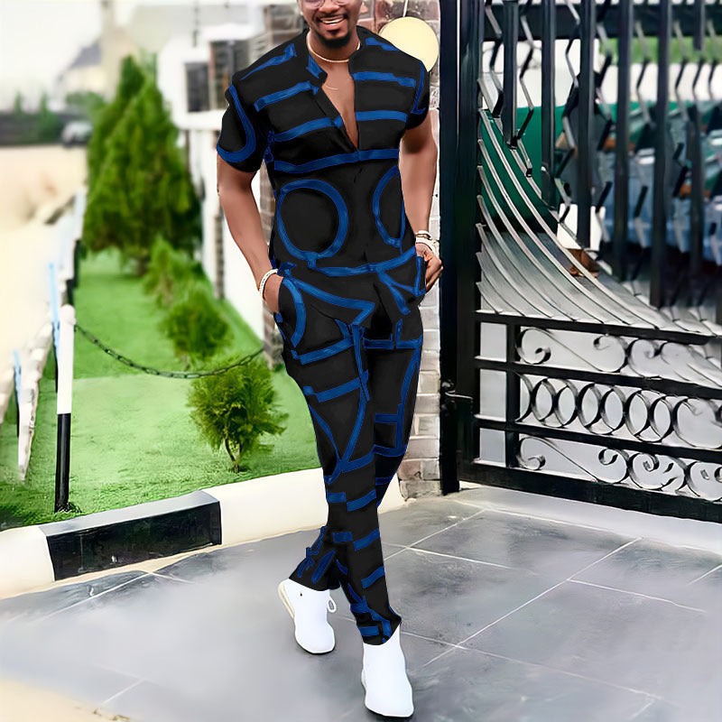 Printed Shirt Suit Trousers Men