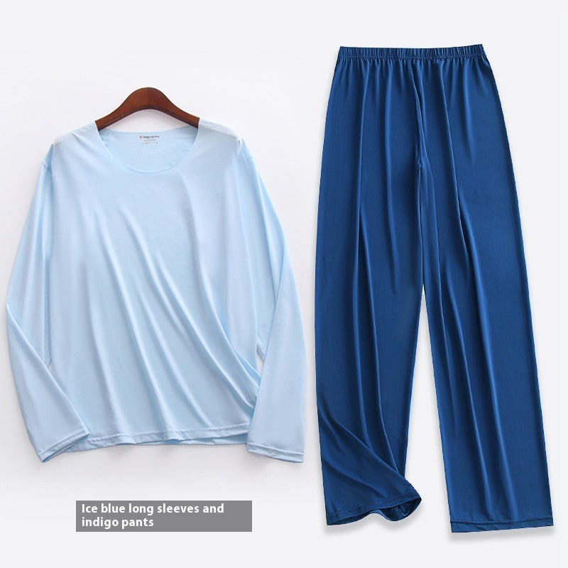 Spring Summer Ultra-thin Men’s Long-sleeve Pajama Set