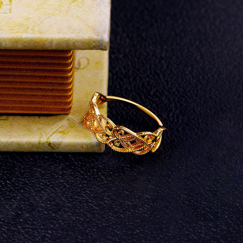 S925 Silver Gilded Hollow Lace Ring