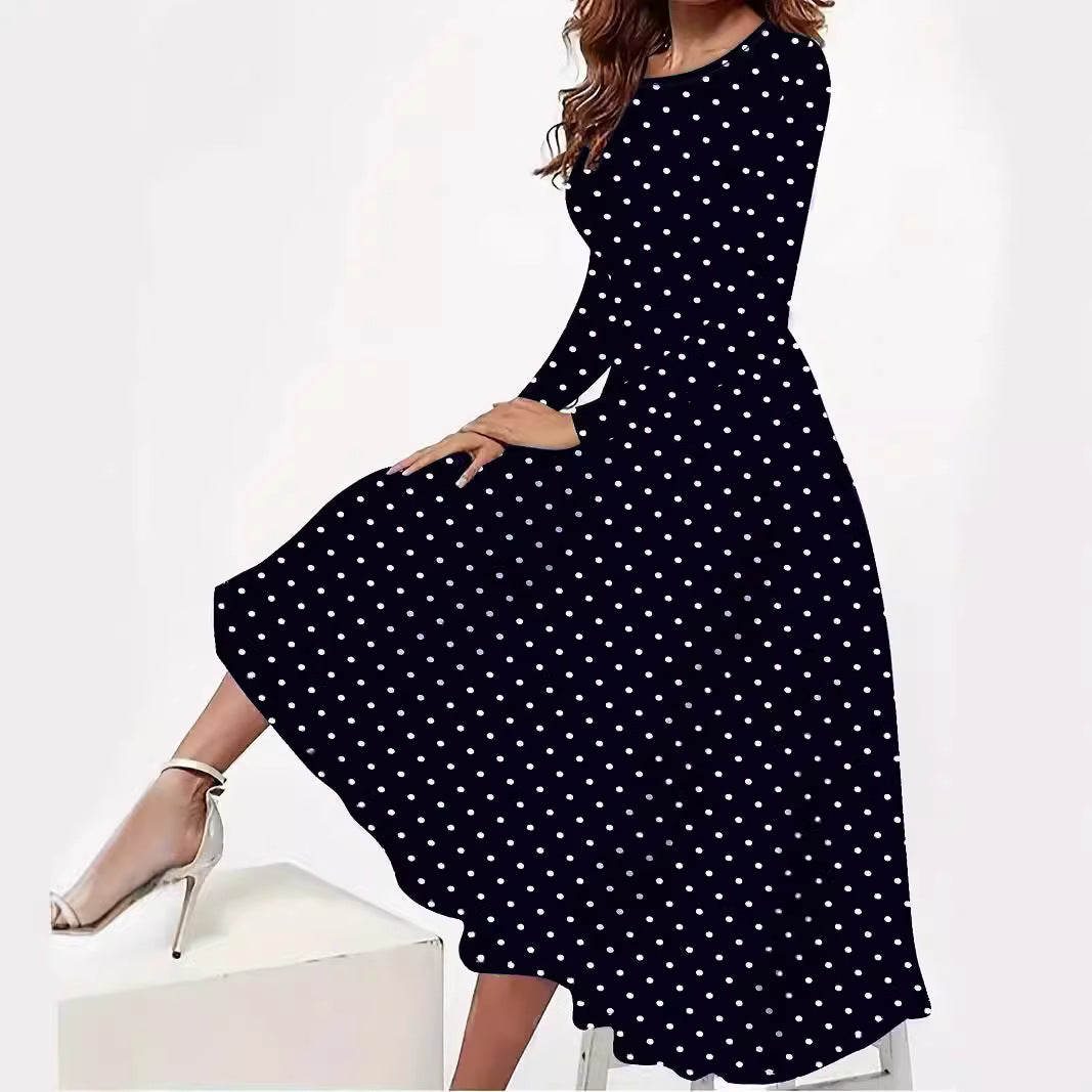 Elegant Polka Dot Pocket Dress