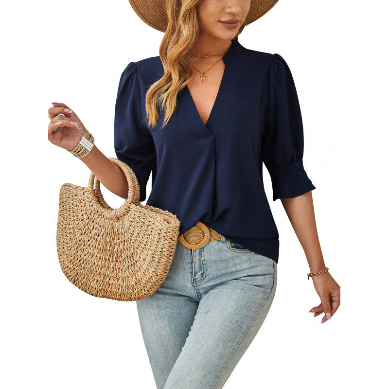 Relaxed Fit V-Neck Blouse