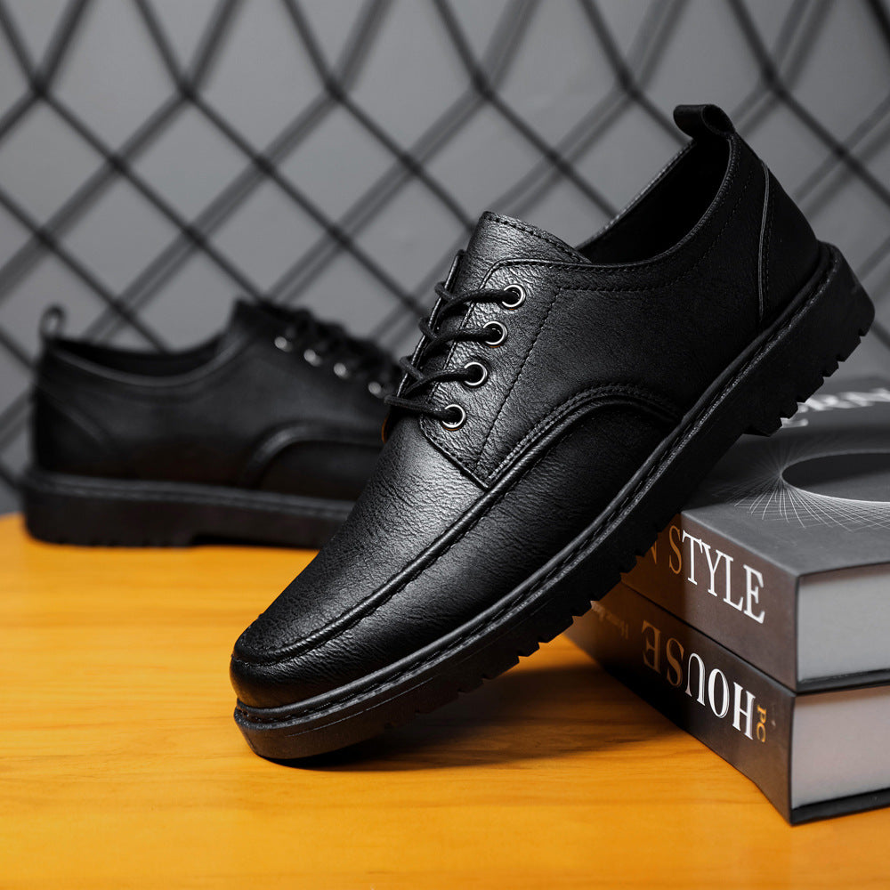 Plus Size British Black Lace-Up Leather Shoes