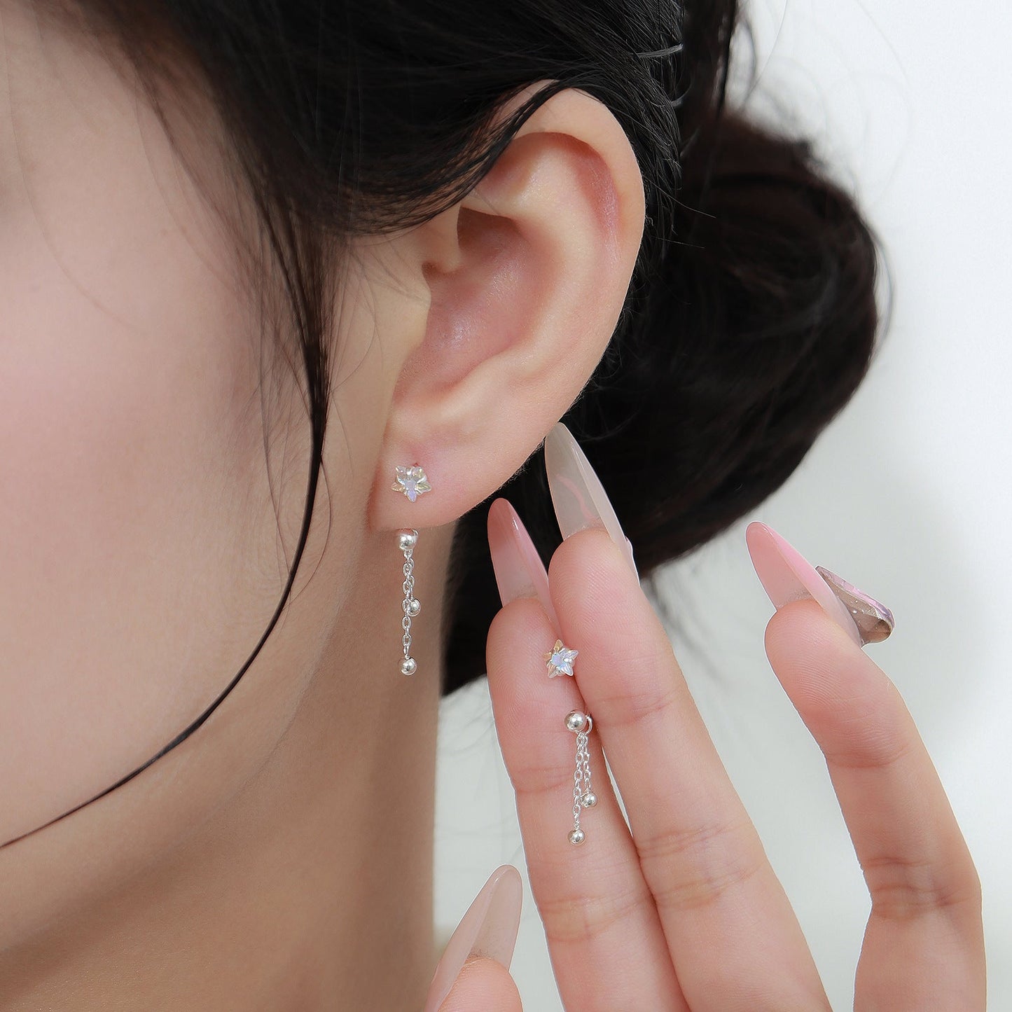 S999 Sterling Silver Screw Tightening Buckle XINGX Tassel Ear Bone Stud Earrings
