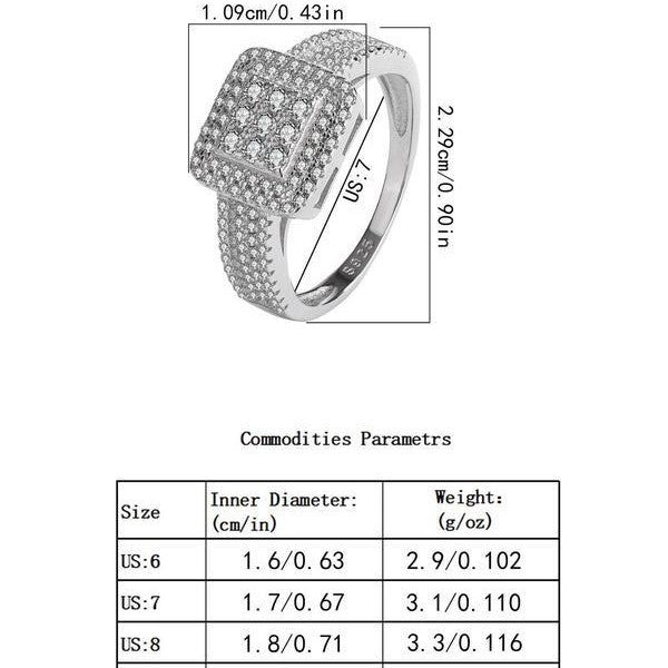 925 Silver Luxury Square Ring Dimond