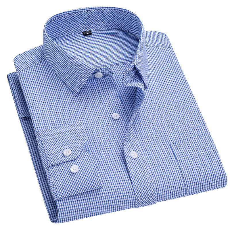 Men's Long-sleeve Plaid Business Shirt with Square Collar
