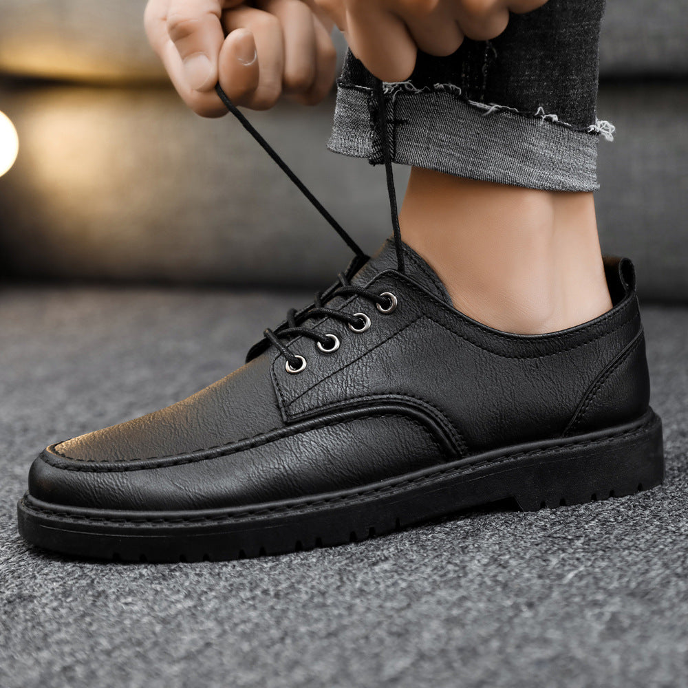 Plus Size British Black Lace-Up Leather Shoes