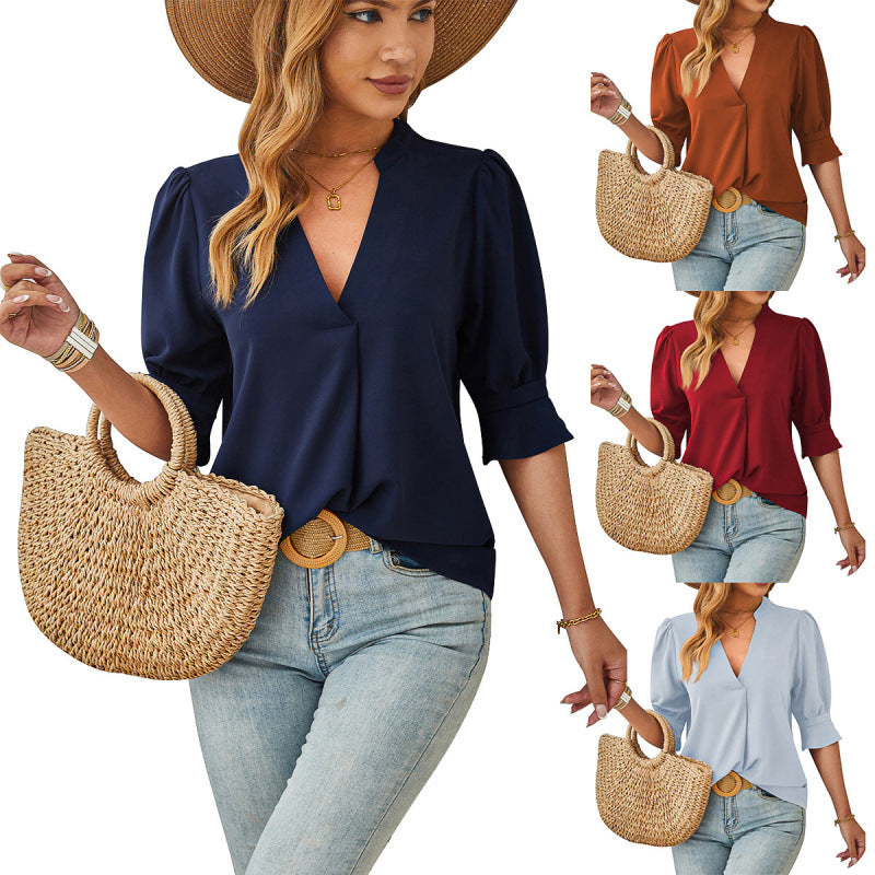 Relaxed Fit V-Neck Blouse