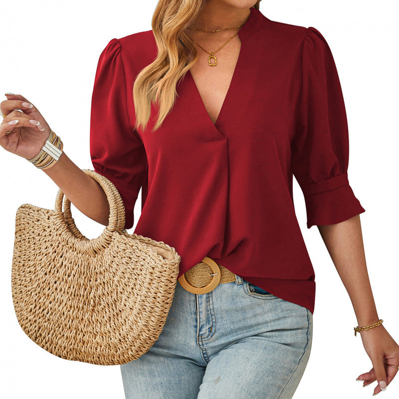 Relaxed Fit V-Neck Blouse