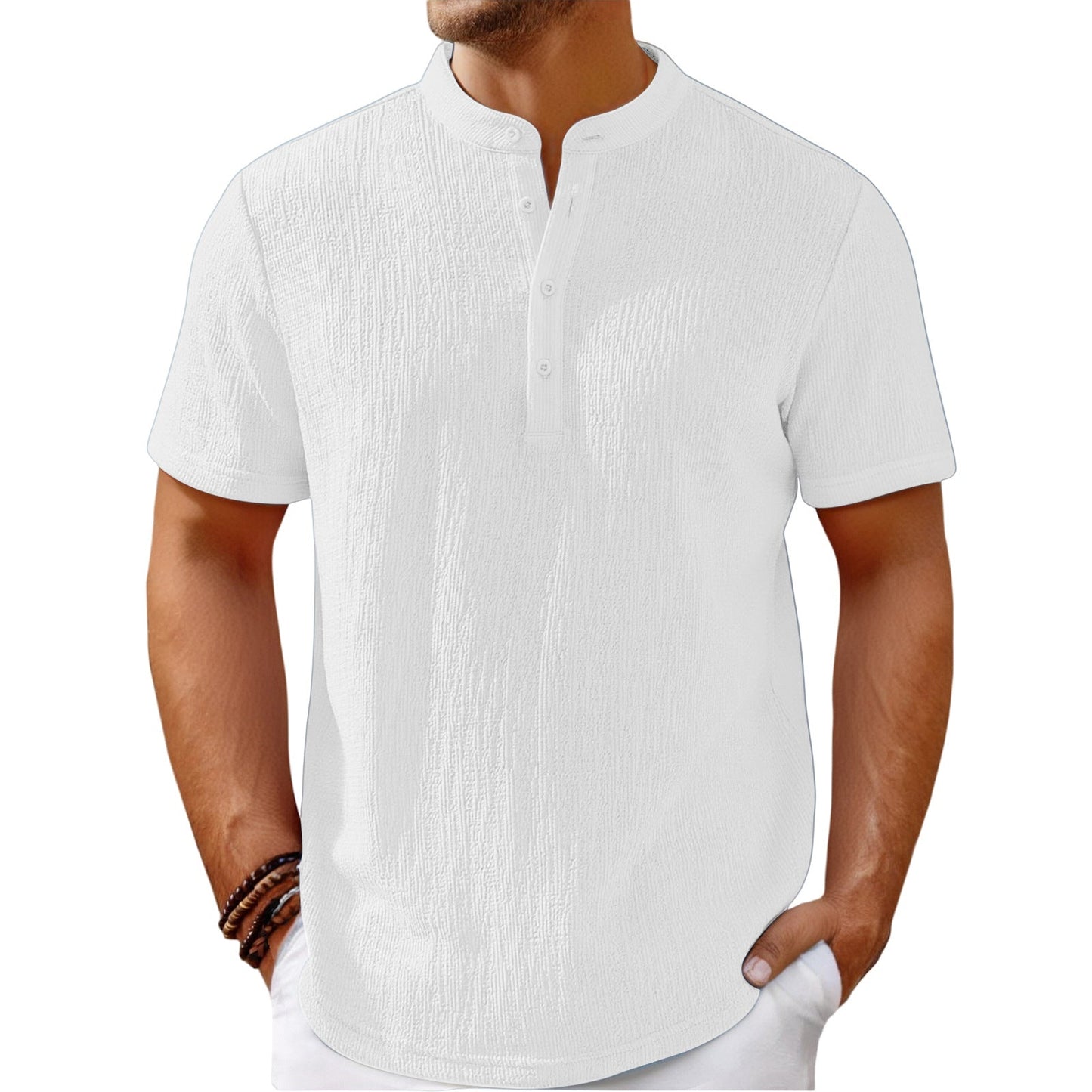 Men's Retro Cotton Linen Striped Henley Shirt