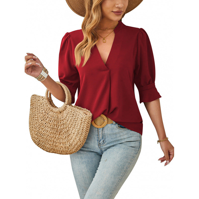 Relaxed Fit V-Neck Blouse