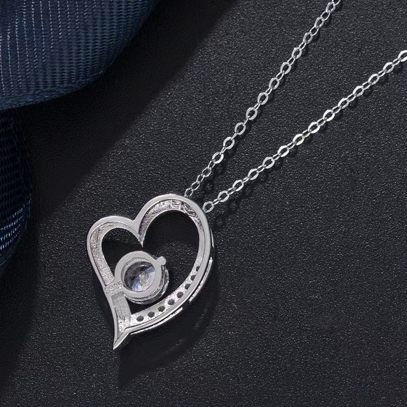 S925 Silver Heart Diamond Pendant Necklace