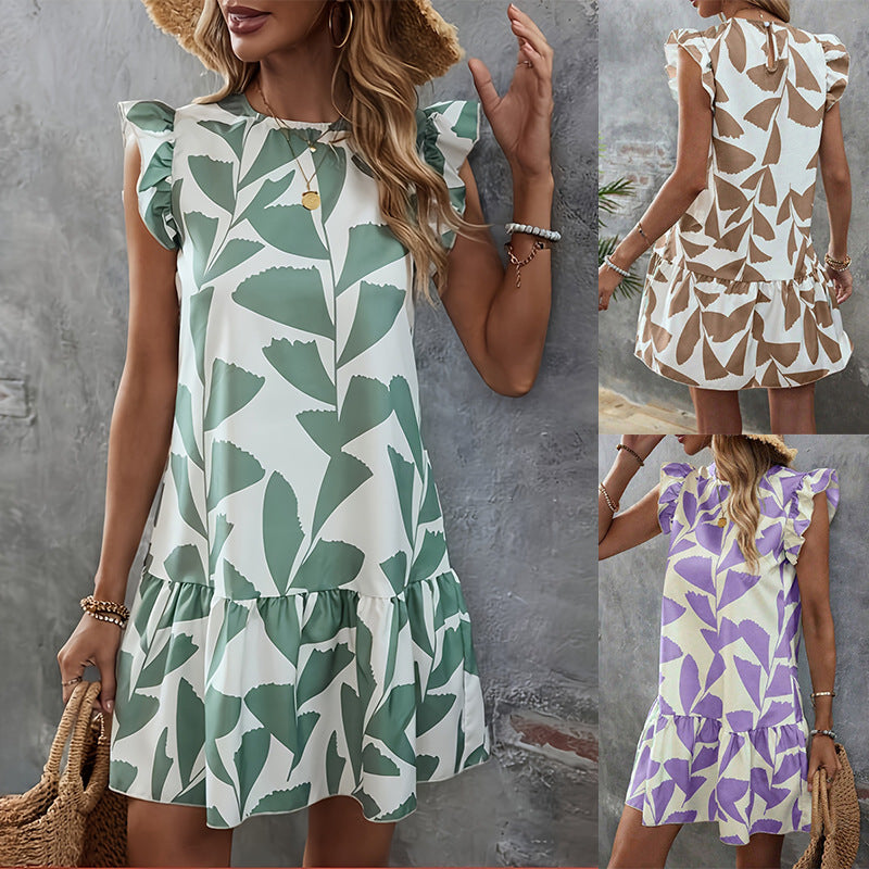 Elegant Printed Round Neck Dress