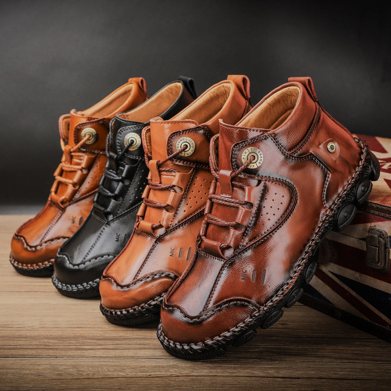 British Style High-top Non-slip Leather Shoes
