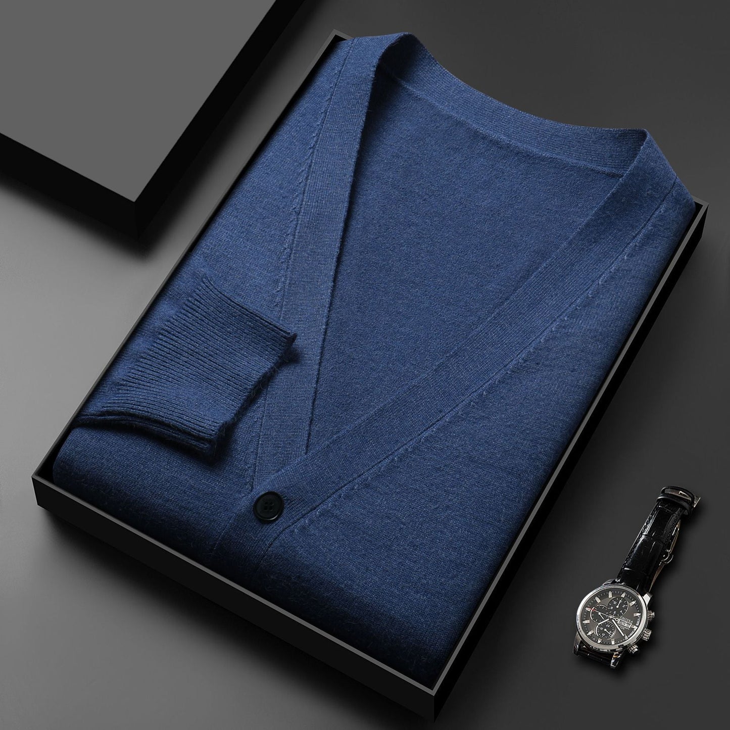 Men's Solid V-neck Knit Cardigan
