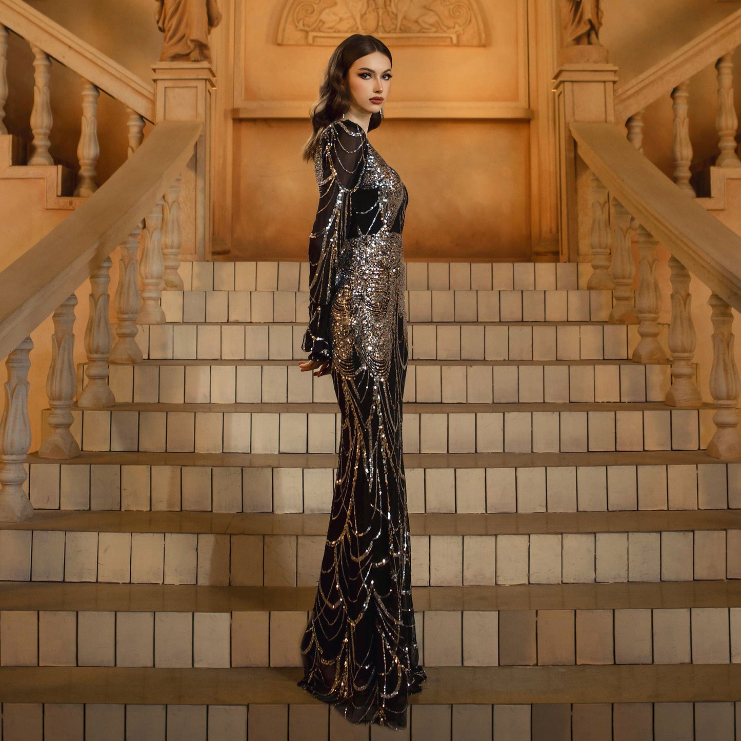 Sequin Fishtail Evening Dress