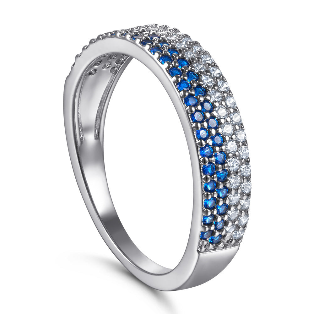 Women's Blue Crystal White Zircon Sterling Silver Ring