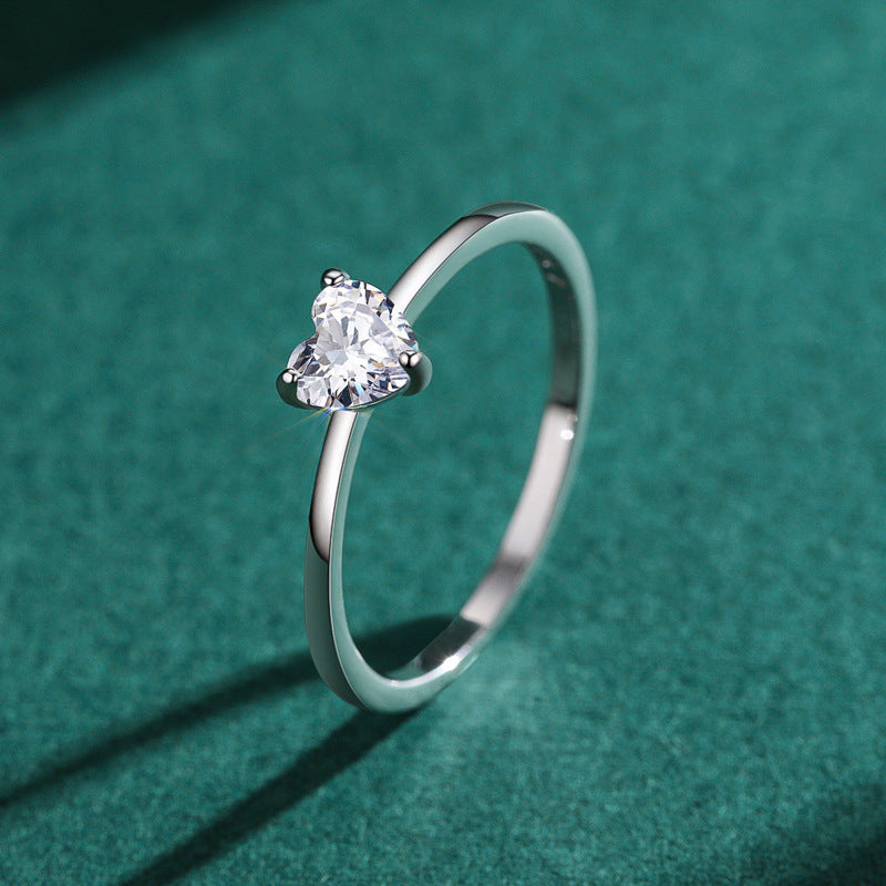 S925 Silver Heart Finger Ring Diamond
