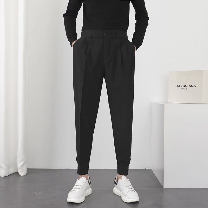 Men's Solid Velcro Cuff Trousers