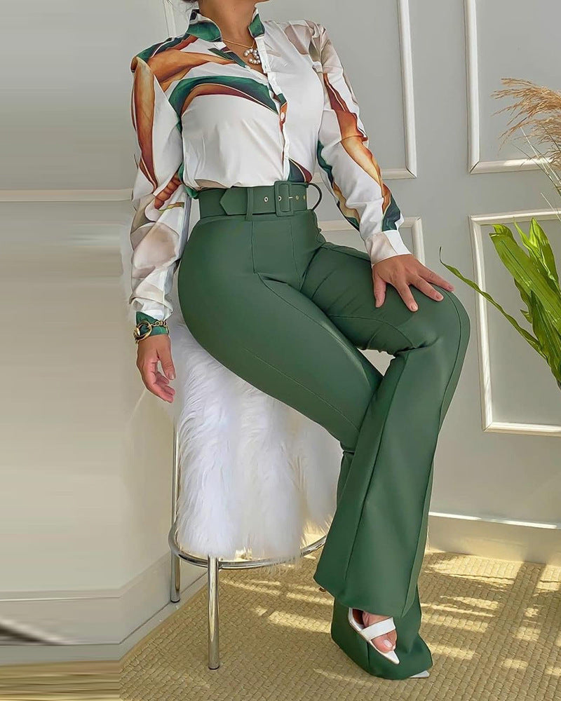 Green Casual Belted Trousers