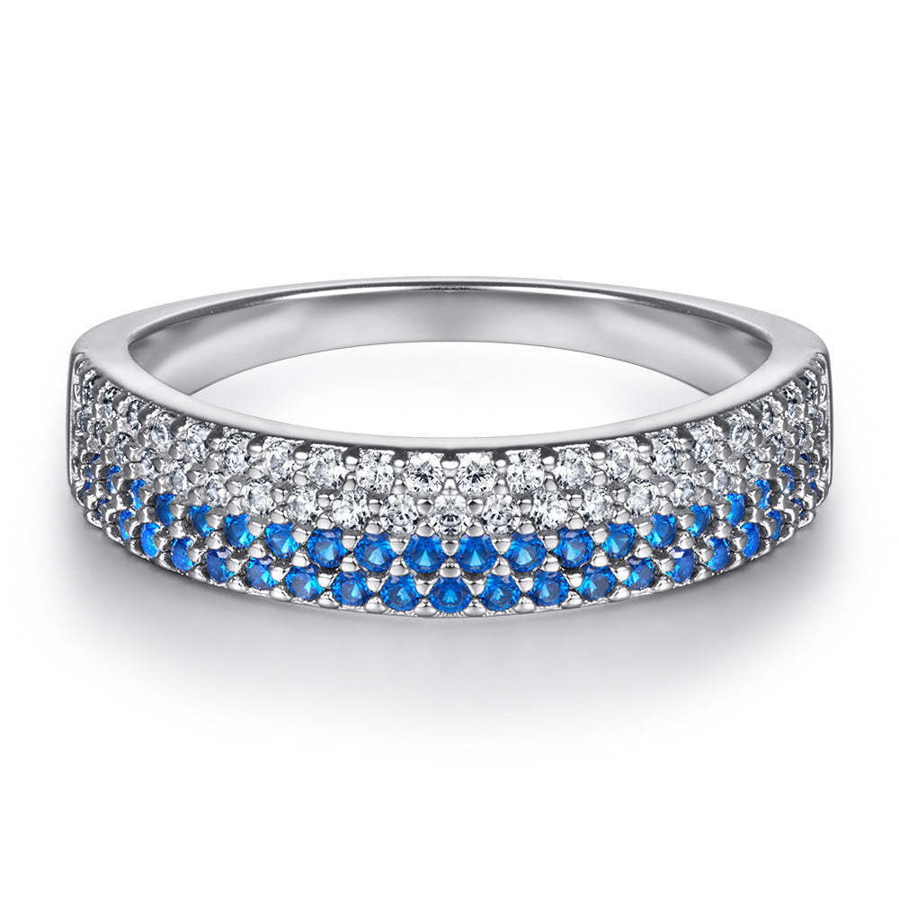 Women's Blue Crystal White Zircon Sterling Silver Ring