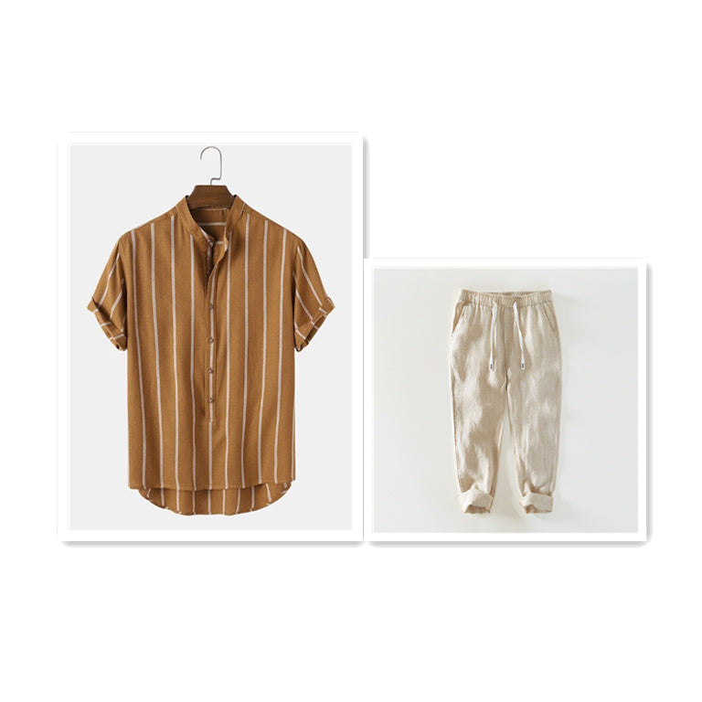 Striped Men’s Stand Collar Shirt