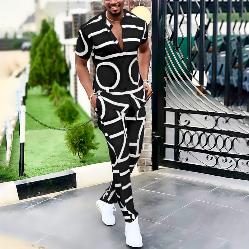 Printed Shirt Suit Trousers Men