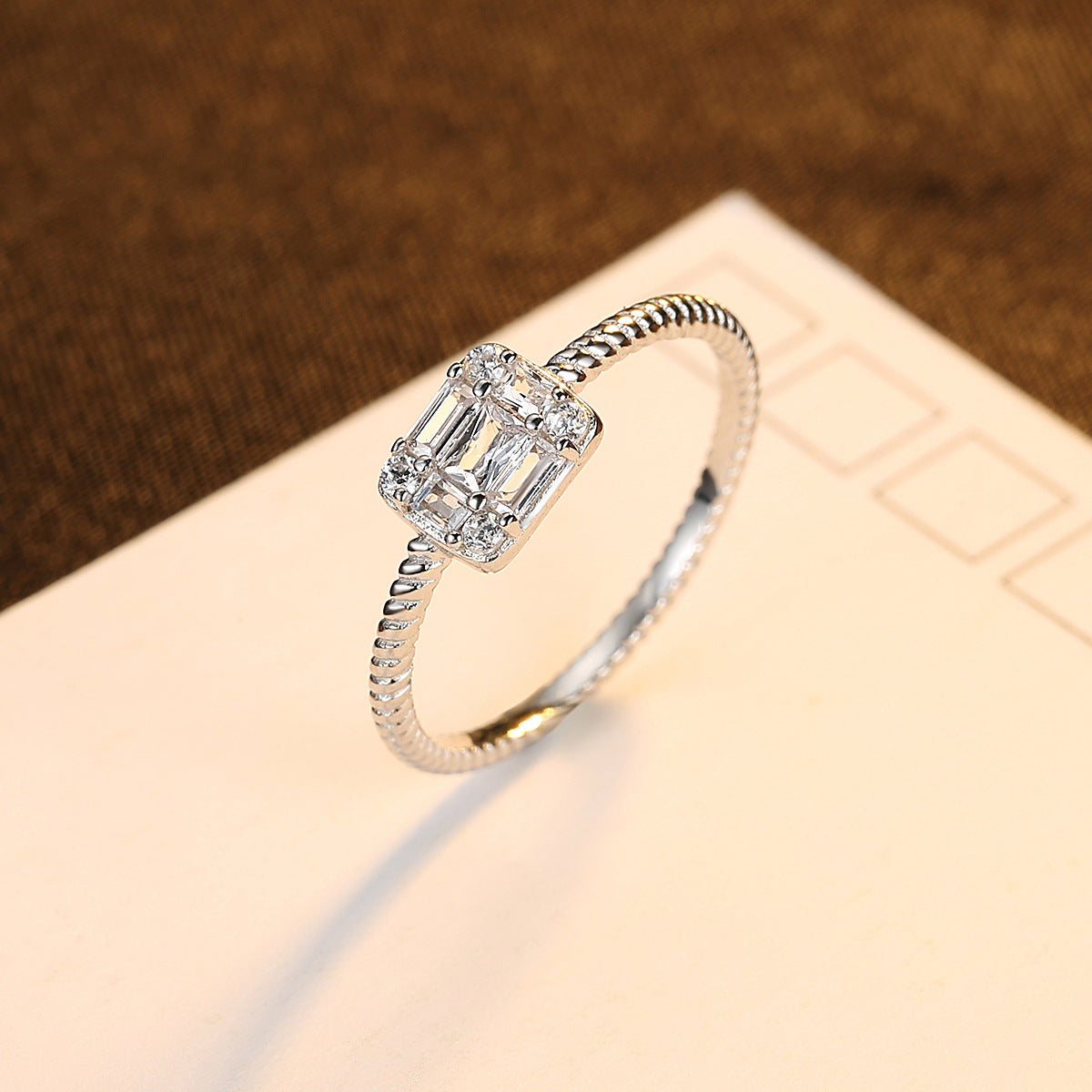 S925 Women’s Simple Square Dimond Ring