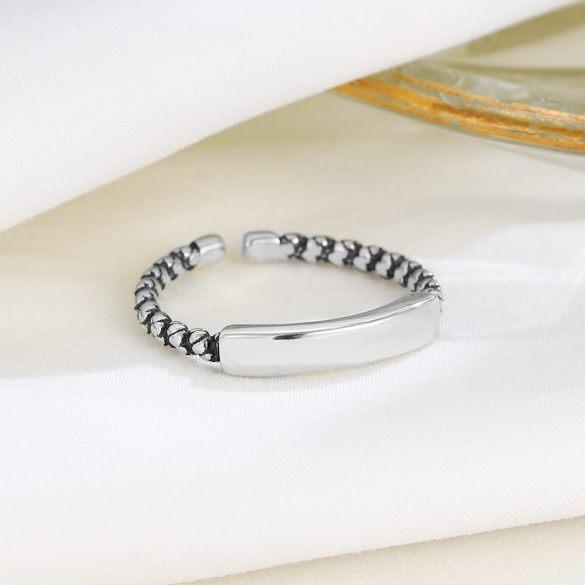 S925 Vintage Glossy Twisted Open Ring